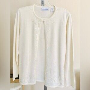 ALFRED DUNNER WOMEN'S SIZE L CREAM/IVORY SWEATER CARDIGAN SEQUIN DETAIL